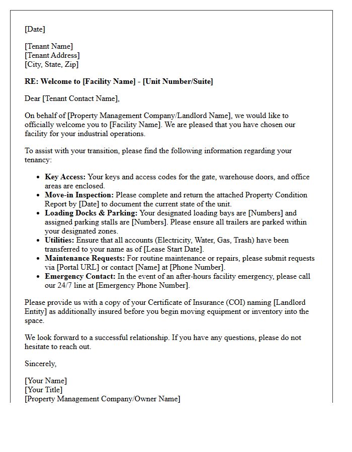 Industrial Tenant Facility Welcome Letter