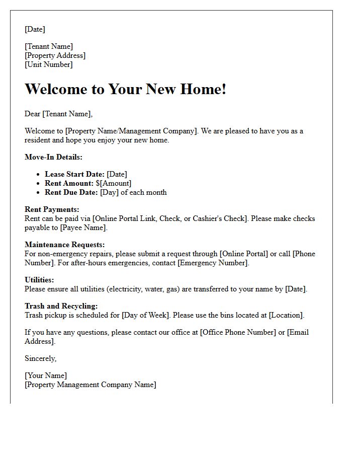 Property Management Tenant Welcome Letter