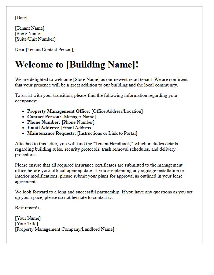 Retail Tenant Building Welcome Letter