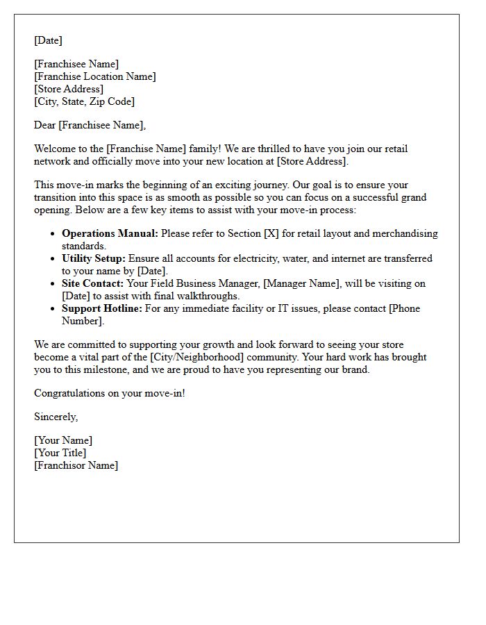 Franchise Retail Move-In Welcome Letter