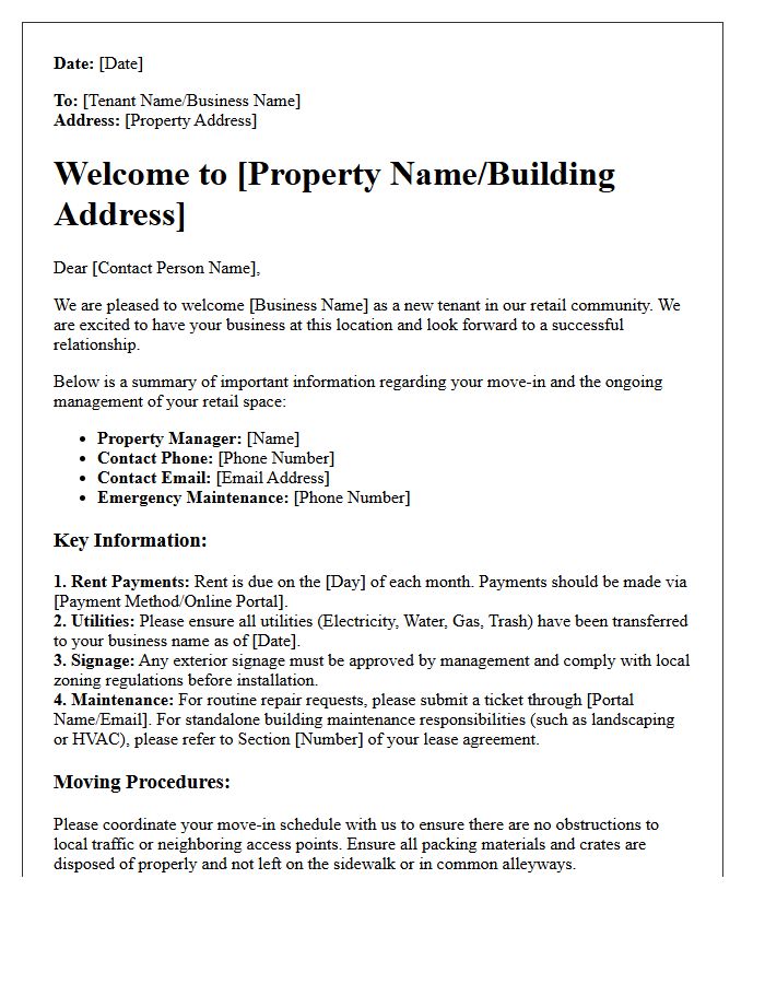 Standalone Retail Building Move-In Welcome Letter