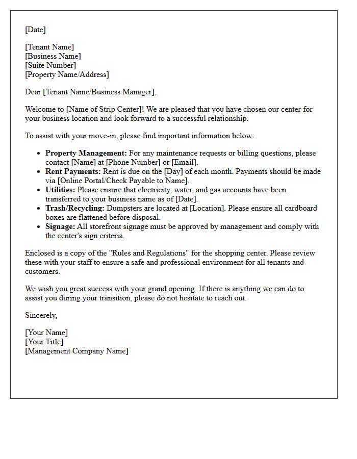 Strip Center Retail Move-In Welcome Letter