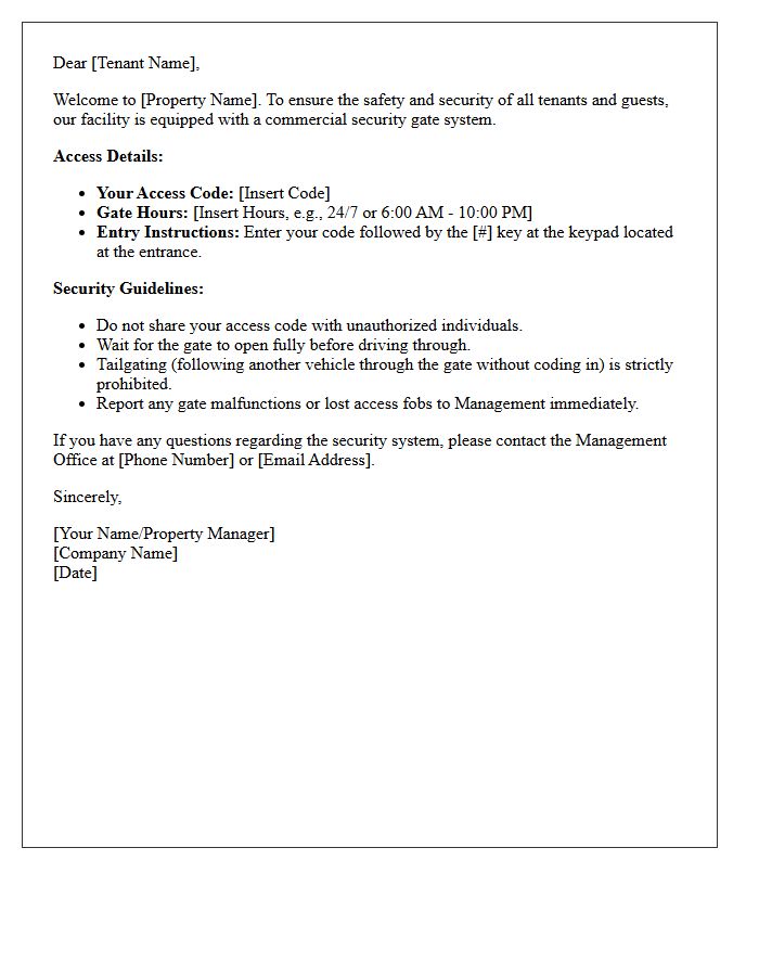 Commercial Property Security Gate Access Welcome Letter