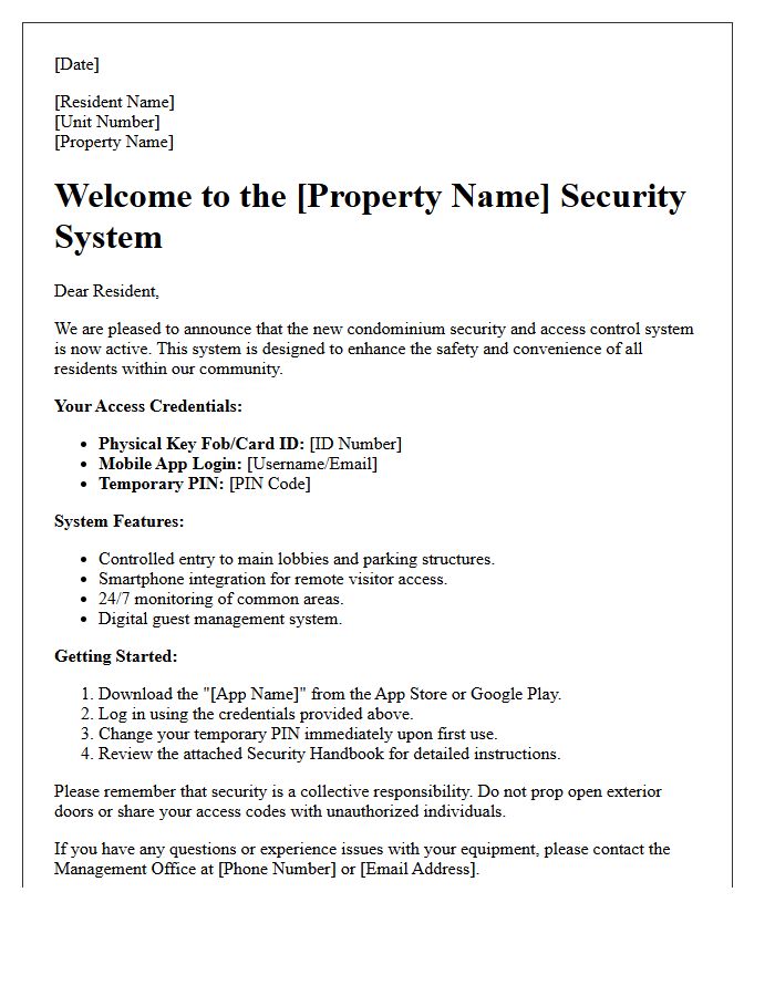 Condominium Association Security System Welcome Letter