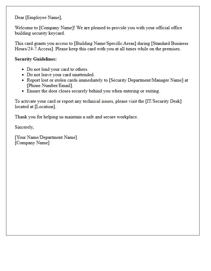 Employee Office Building Security Keycard Welcome Letter