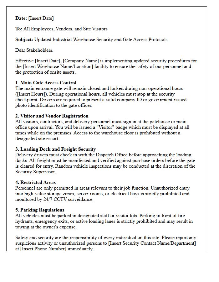 Industrial Warehouse Security and Gate Access Letter