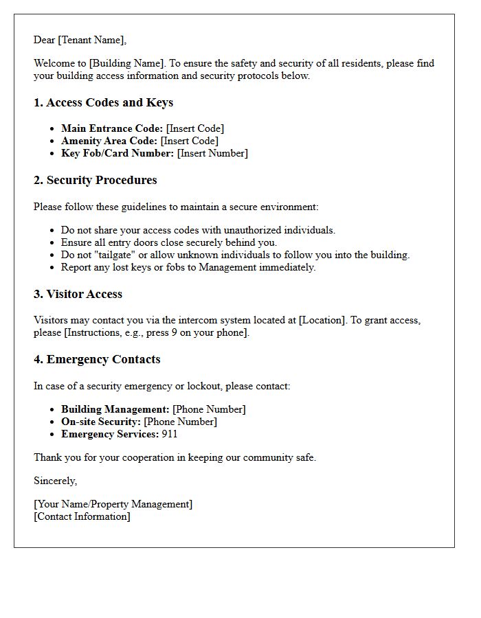 New Tenant Building Security and Access Code Welcome Letter