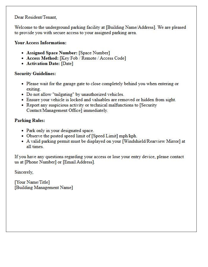 Underground Parking Garage Security Access Welcome Letter