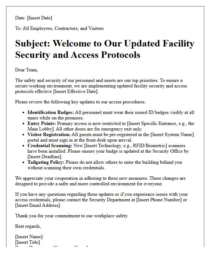 Updated Facility Security and Access Protocol Welcome Letter