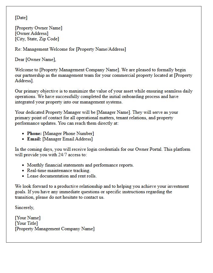 Commercial Property Owner Welcome Letter