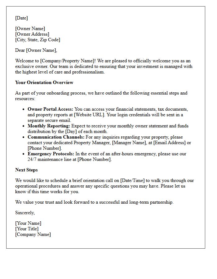Exclusive Owner Welcome And Orientation Letter