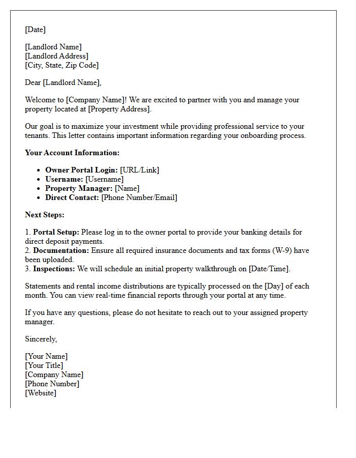 New Landlord Onboarding Welcome Letter