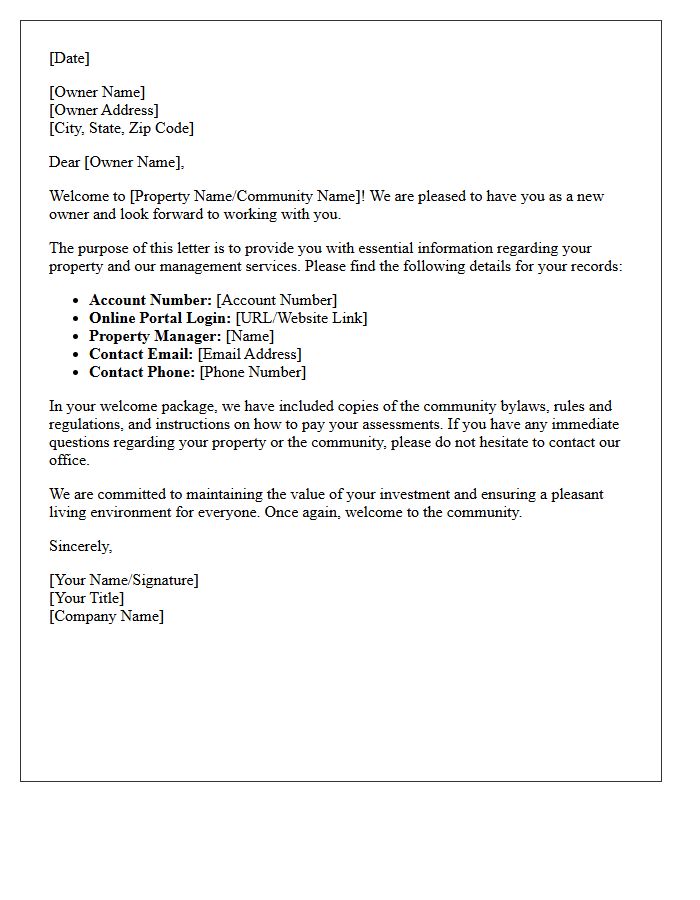New Property Owner Welcome Letter