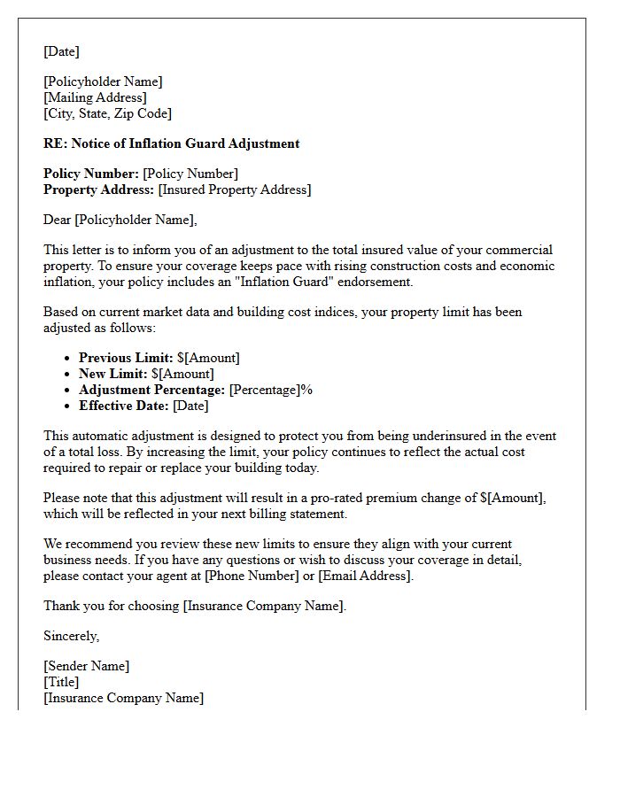 Commercial Property Inflation Guard Adjustment Letter