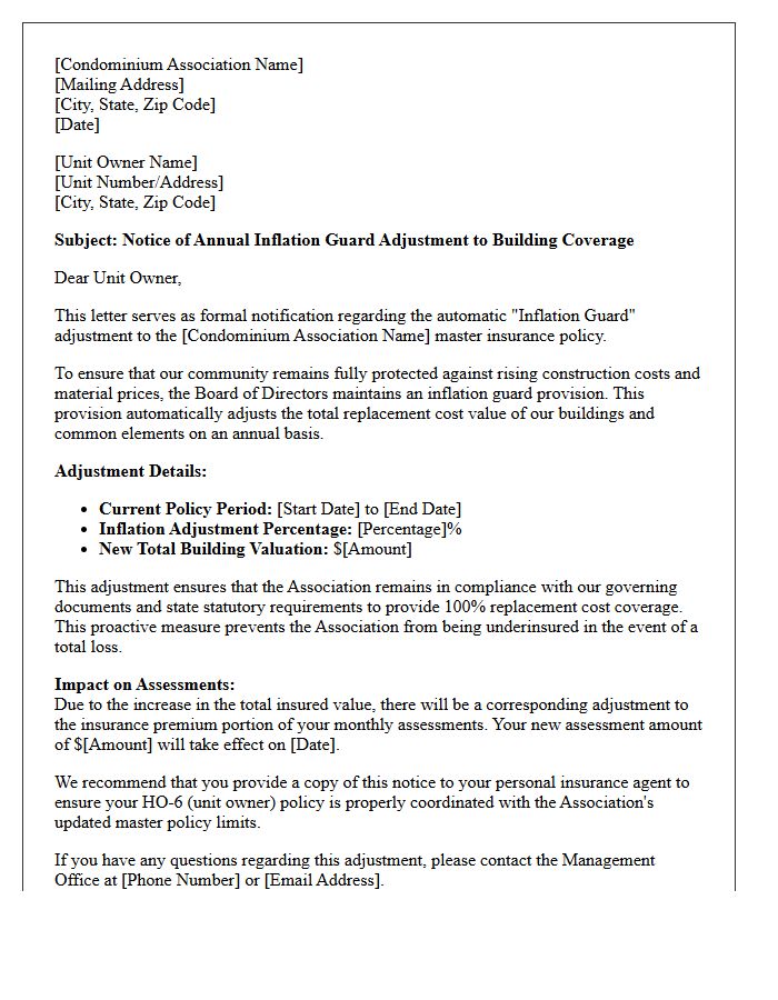 Condominium Association Inflation Guard Notice Letter
