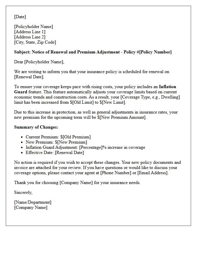 Premium Adjustment and Inflation Guard Renewal Letter