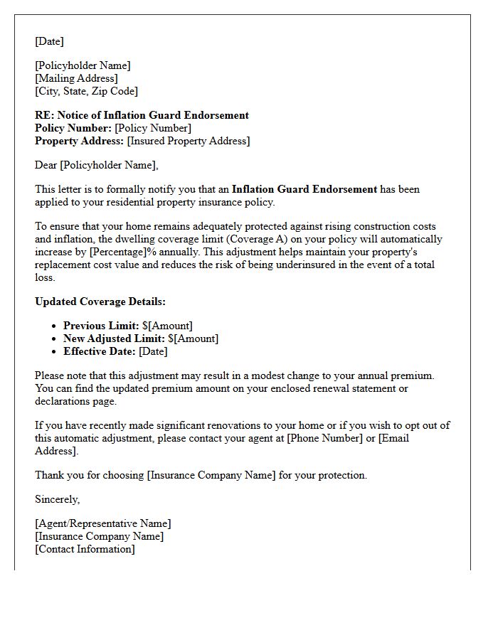 Residential Property Inflation Guard Endorsement Letter