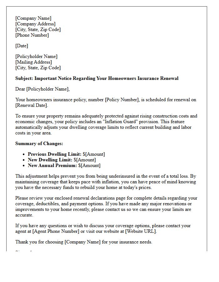 Standard Homeowners Inflation Guard Renewal Letter