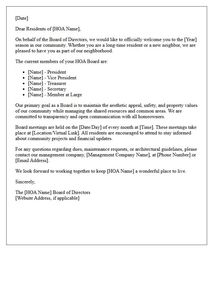 HOA Community Board Introduction Letter