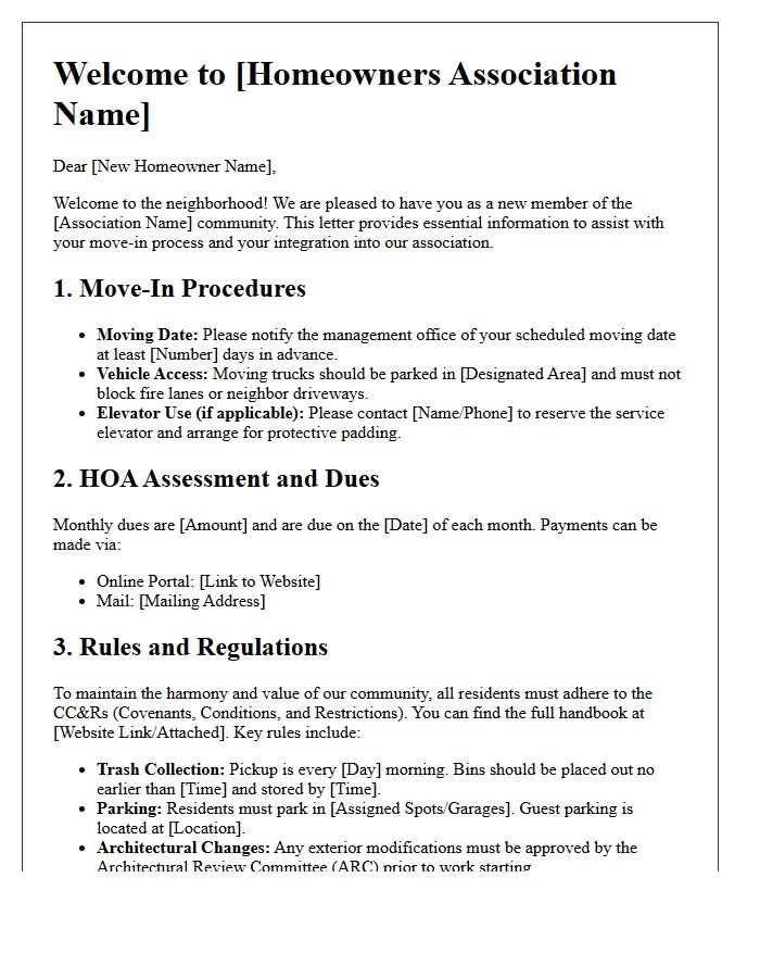 HOA Welcome and Move-In Instructions Letter