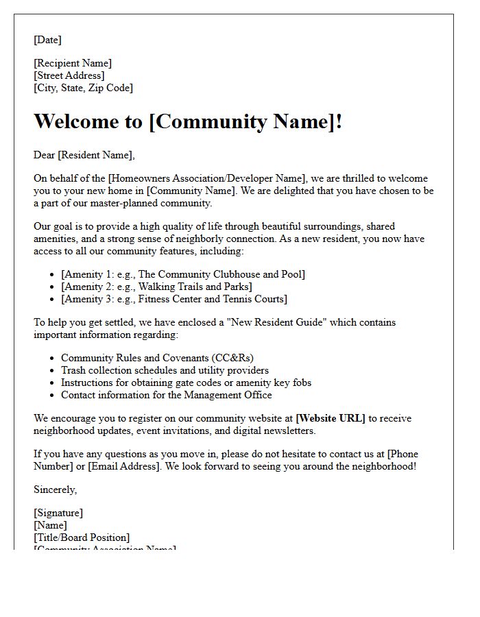 Master Planned Community Welcome Letter