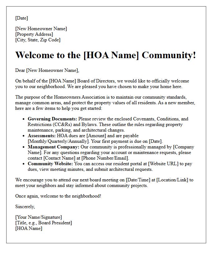 Official Homeowners Association Welcome Letter