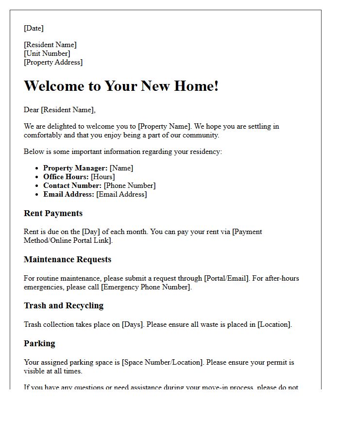 Property Management New Resident Welcome Letter
