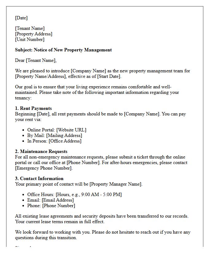 Property Manager Introductory Welcome Letter