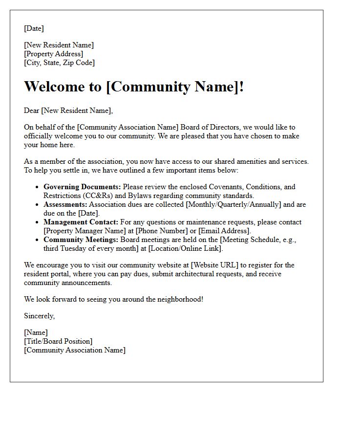 Residential Community Association Welcome Letter