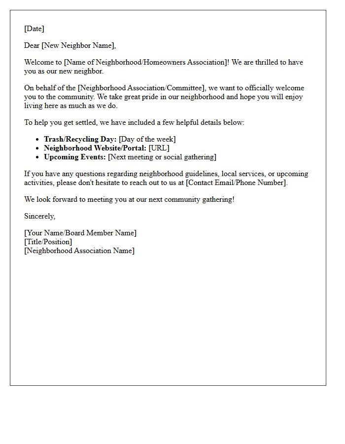 Welcome to the Neighborhood Member Letter