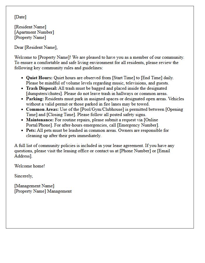 Apartment Community Rules Welcome Letter