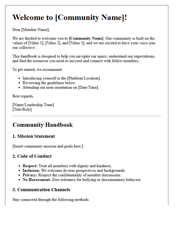 Community Handbook and Welcome Letter