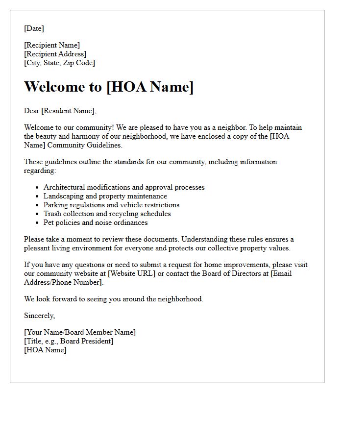 HOA Community Guidelines Welcome Letter