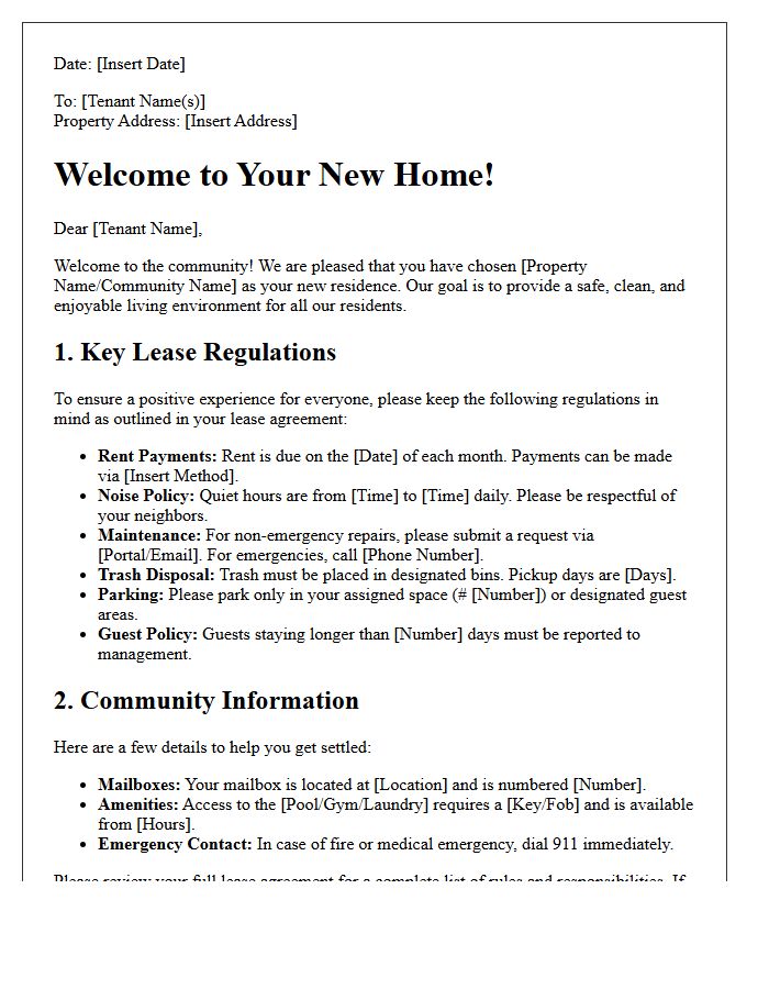 Lease Regulations and Community Welcome Letter