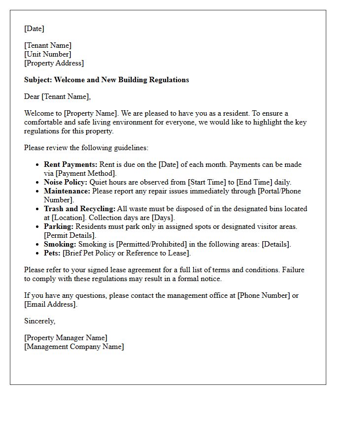 New Tenant Regulations Welcome Letter