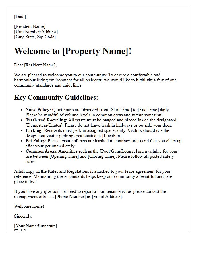 Property Management Community Standards Welcome Letter