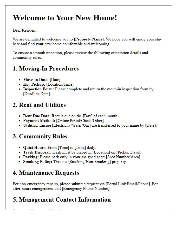 Resident Orientation and Rules Welcome Letter