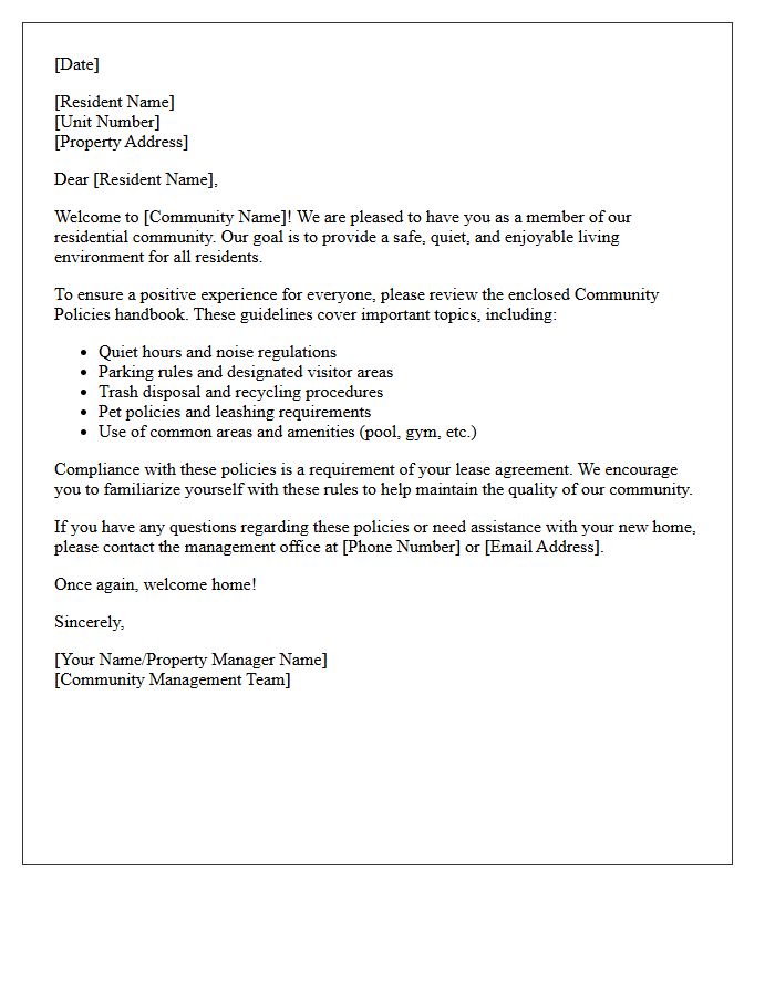 Residential Community Policies Welcome Letter