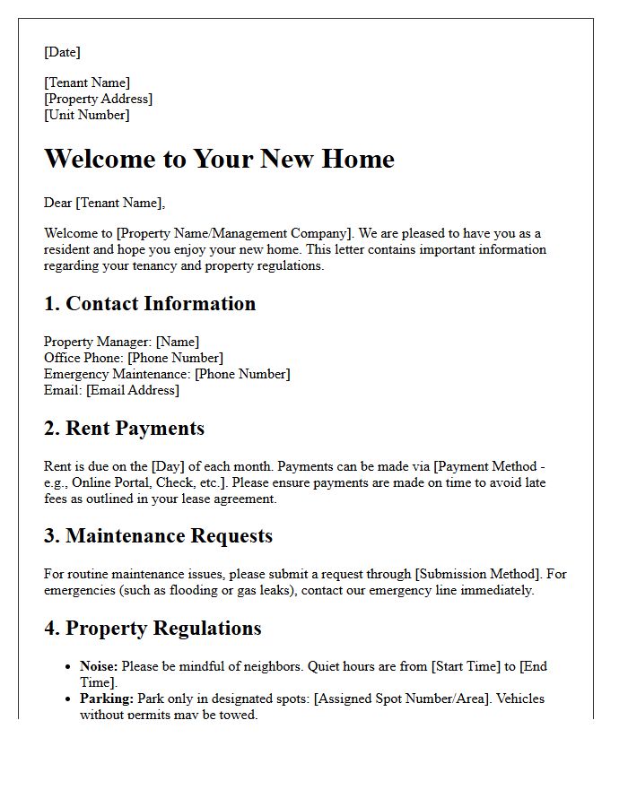 Tenant Welcome and Property Regulations Letter
