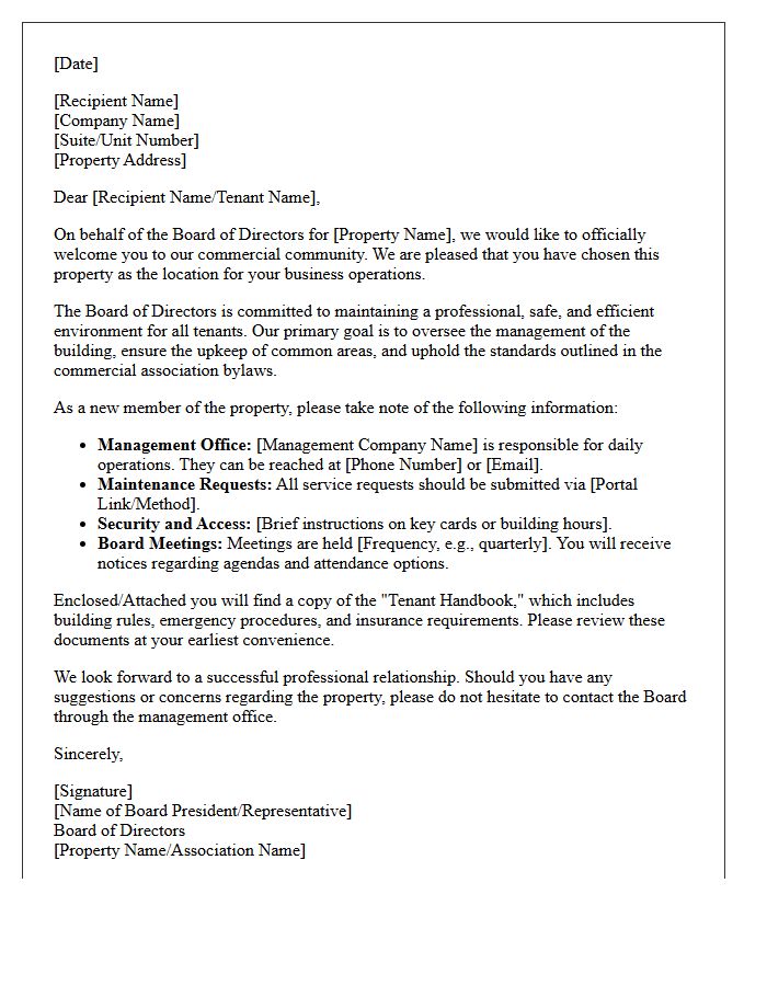 Commercial Property Board of Directors Welcome Letter