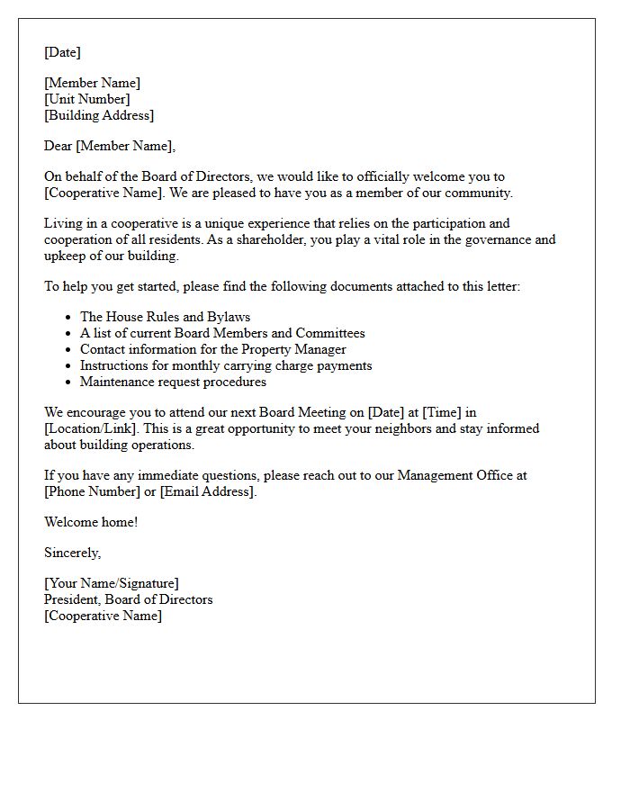 Cooperative Housing Board of Directors Welcome Letter