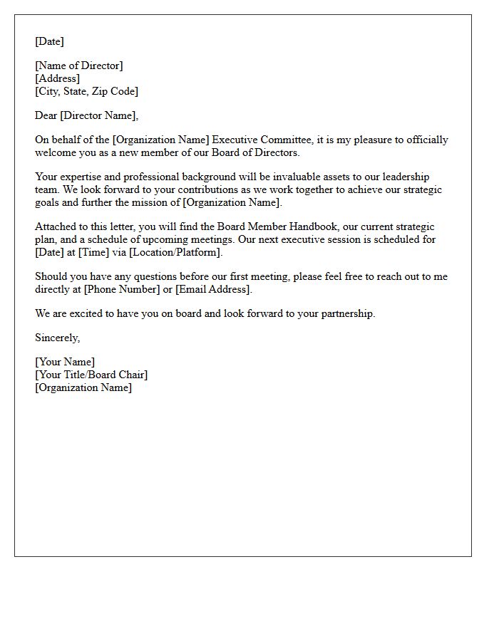 Executive Committee Board of Directors Welcome Letter