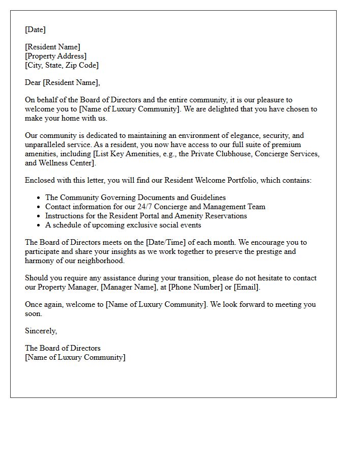 Luxury Community Board of Directors Welcome Letter