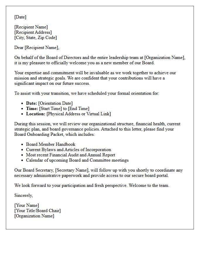 Orientation and Onboarding Board of Directors Welcome Letter