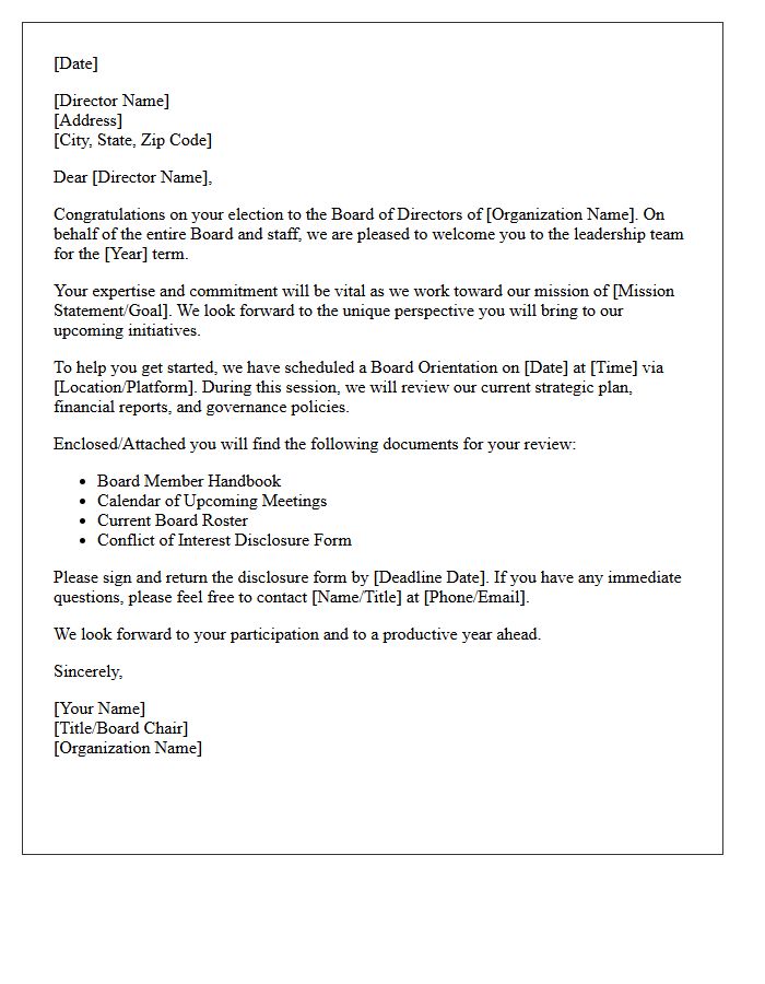 Post-Election Board of Directors Welcome Letter