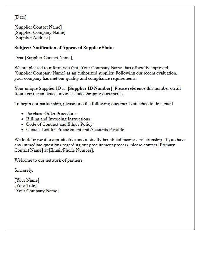 Approved Supplier Welcome Introduction Letter