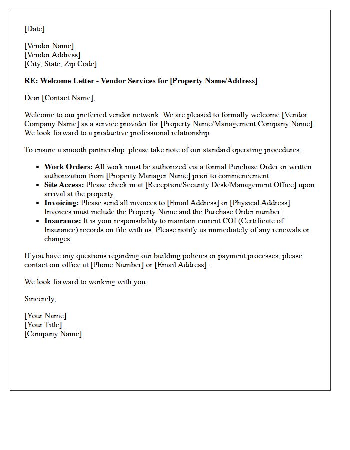 Commercial Property Vendor Welcome Letter