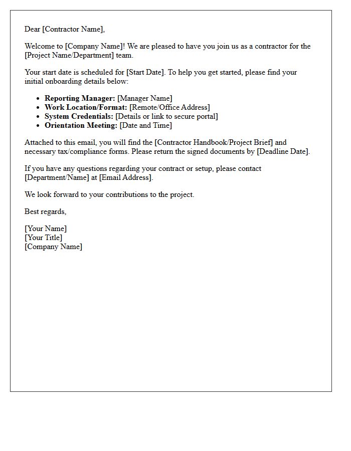 New Contractor Onboarding Welcome Letter