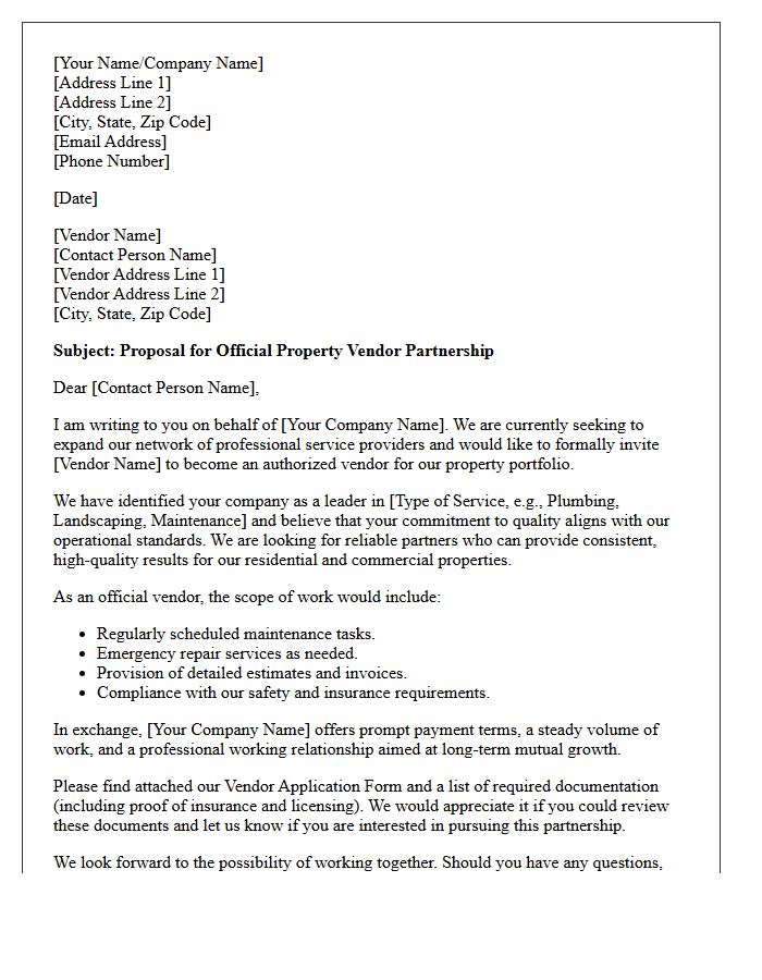 Official Property Vendor Partnership Letter