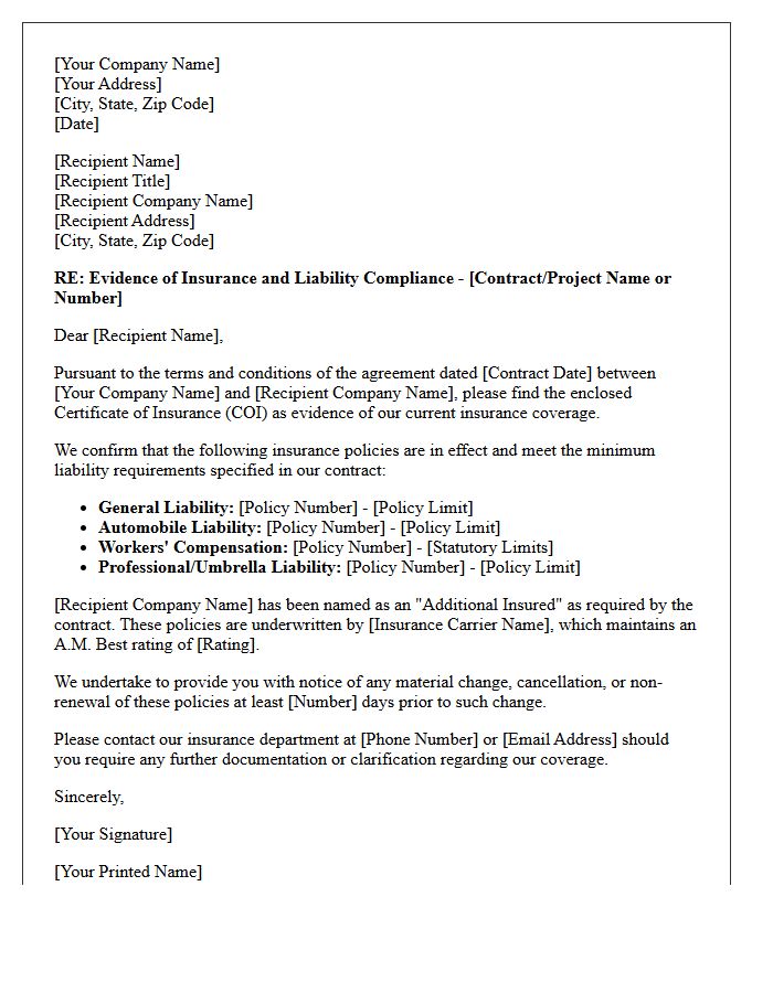 Certificate of Insurance and Liability Compliance Letter